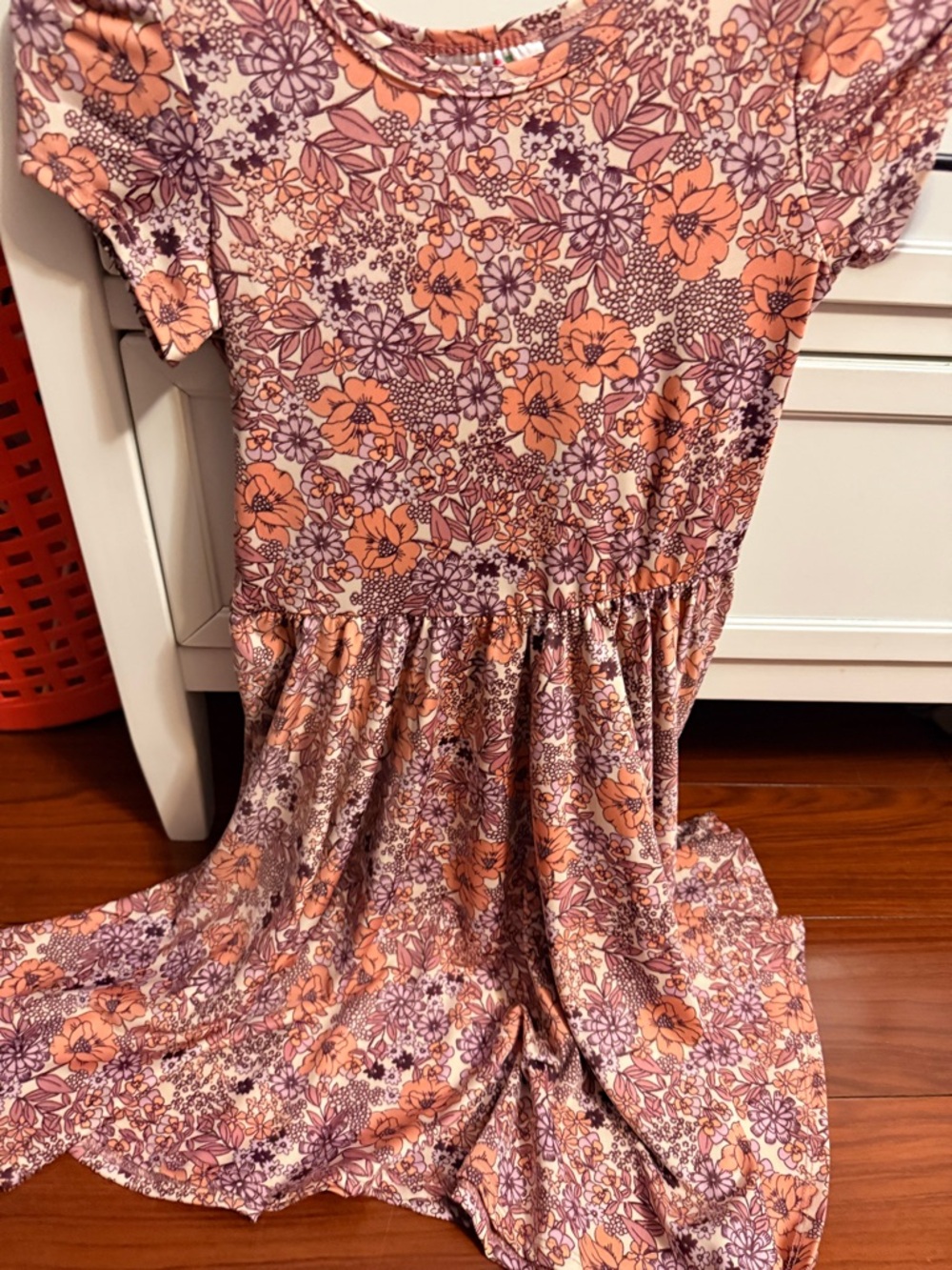 Dot Dot Smile Peach and Purple Floral Casual Girls Dress